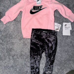 Babygirl NIKE Pink Sweatshirt and Black Leggings Set